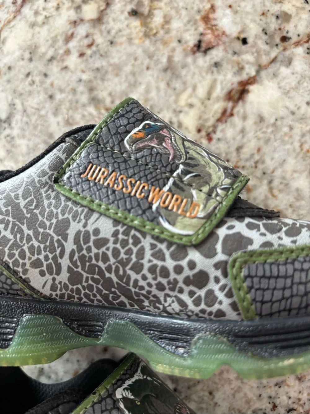 Boys' Dinosaur Velcro Sneakers in Green and Gray